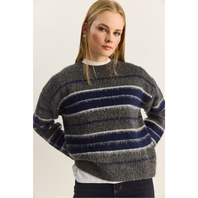 Gestreepte Gebreide Crew Neck Trui