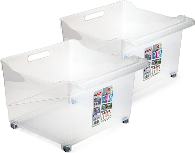 Plasticforte opberg Trolley Container - 2x - transparant - L39 x B38 x H26 cm - kunststof
