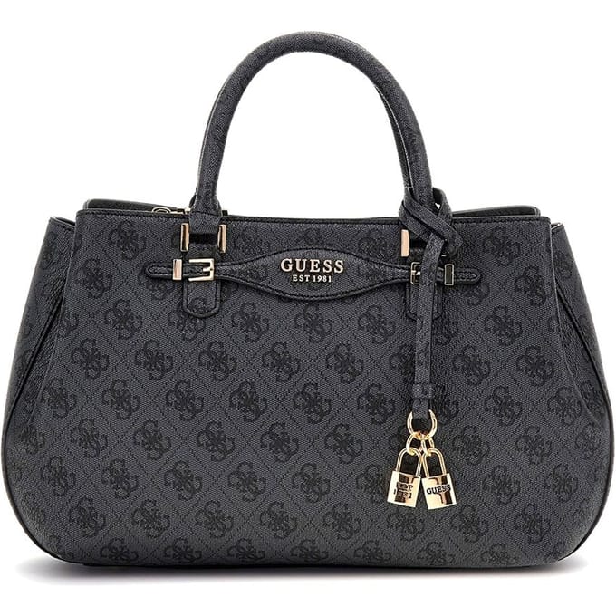 GUESS Handtas Schoudertas Katya Girlfriend Satchel Coal Logo Donkergrijs