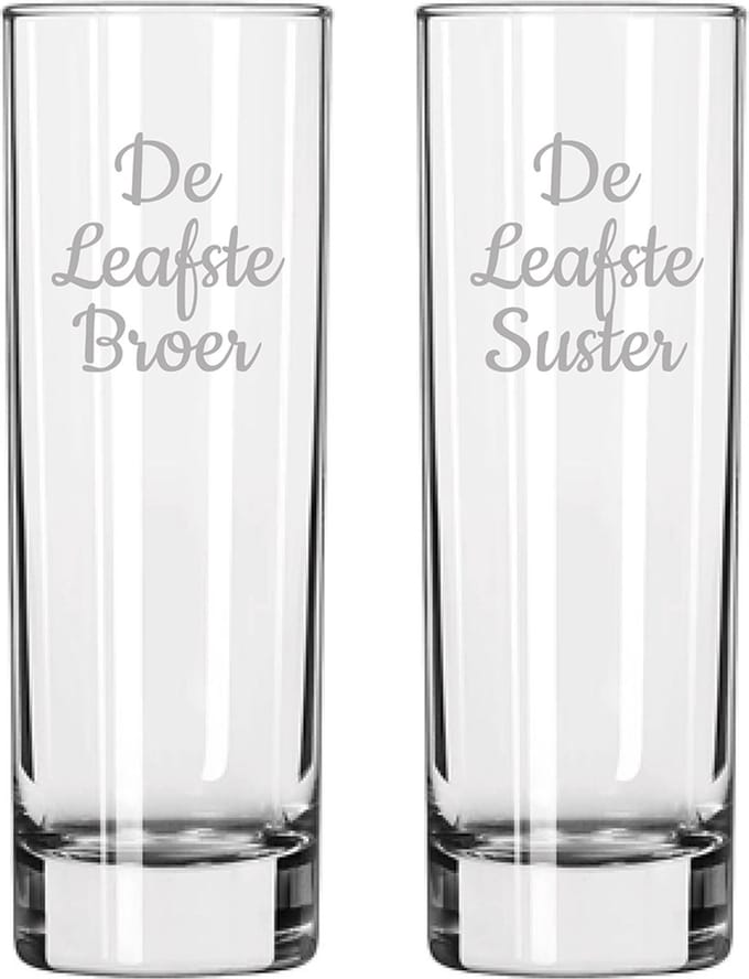 Gegraveerde longdrinkglas 22cl De Leafste Broer-De Leafste Suster
