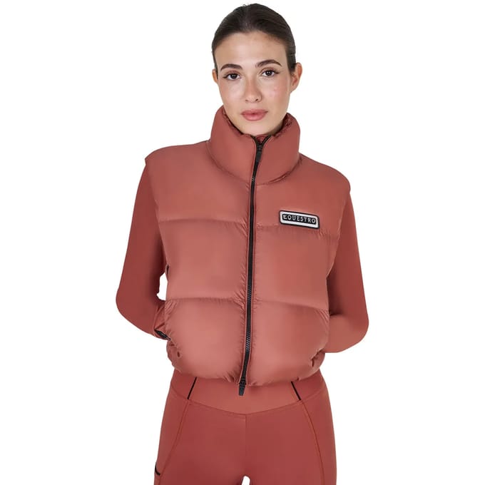 Equestro Cropped Nylon Rip Stop Vest Dames M Redwood