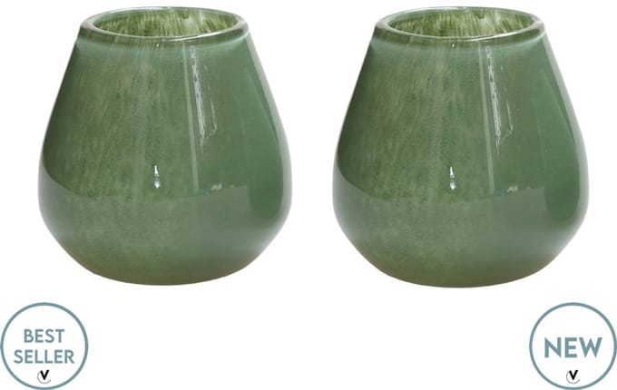 Waxinelichthouder Tasman Elite - XSmall - Groen - Set van 2 - Ø12,5 x H11,5 cm