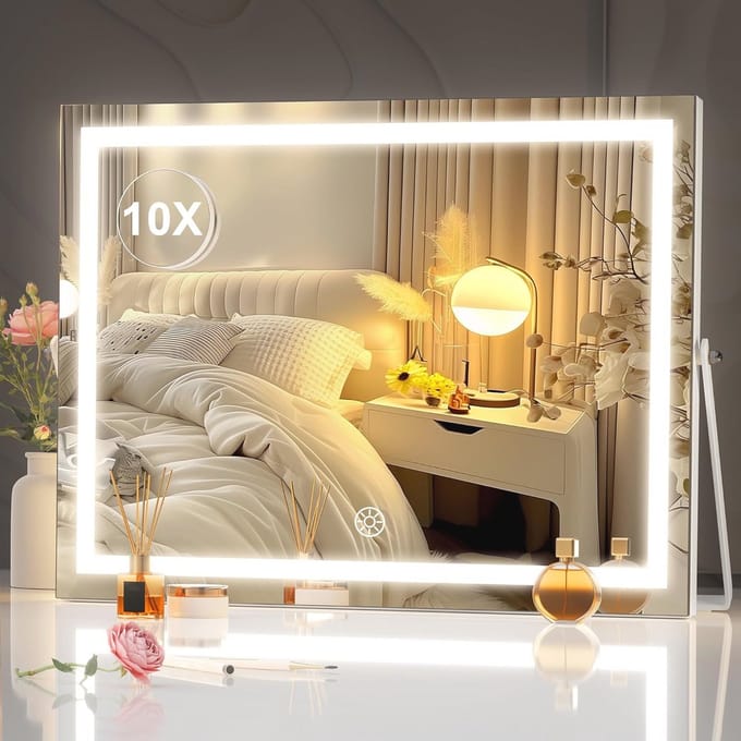 Make-upspiegel met verlichting en 10x vergroting - 45 x 35 cm - Dimbare LED Spiegel