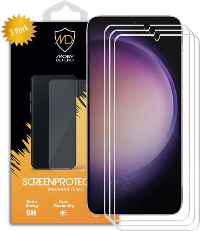3-Pack MobyDefend Screenprotectors - Geschikt voor Samsung Galaxy S23 - Case-Friendly Screensavers - Gehard Glas
