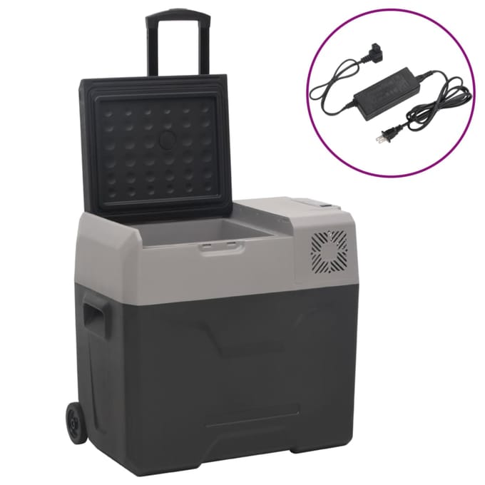 vidaXL - Koelbox - met - wielen - en - adapter - 50 - L - polypropeen - zwart - en - grijs