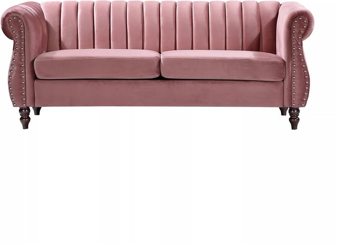 Vente-unique Driezitsbank chesterfield in oudroze fluweel TRUMBO