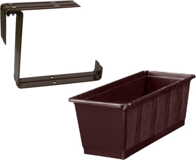 Kunststof plantenbak brown rechthoekig 60 cm met 2 verstelbare railing beugels
