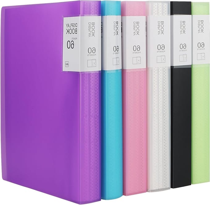 6-Pack A4 Display Binder met 30 Compartimenten, Kleurrijke Plastic Presentatiemap voor Kantoor en Projecten