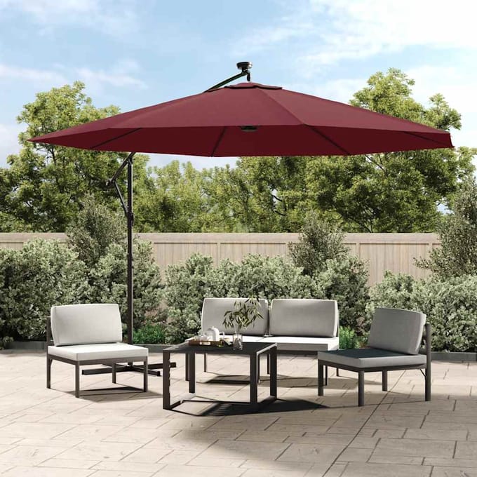 vidaXL - Zweefparasol - met - LED-verlichting - 350 - cm - bordeauxrood