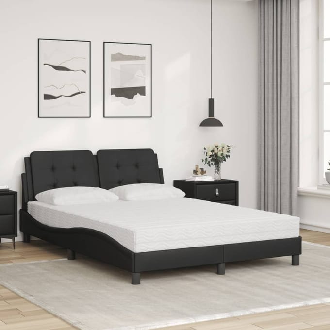vidaXL - Bed - met - matras - Zadar - kunstleer - zwart - 140x190 - cm