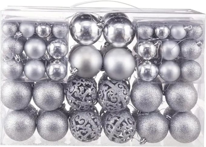 Nivard Kerstballen - Kerstversiering - Plastic - Zilver - Kerstballenset - 100 stuks