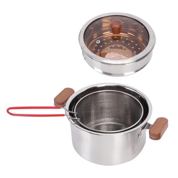 Multifunctionele Pan Soepbouillon Koken 304 Roestvrij Staal Kookgerei met Deksel Filterzeef white