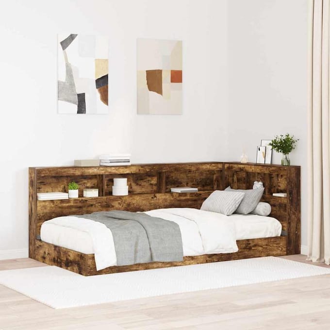 vidaXL - Opberghoofdbord - Rook - Eiken - Bewerkt - hout