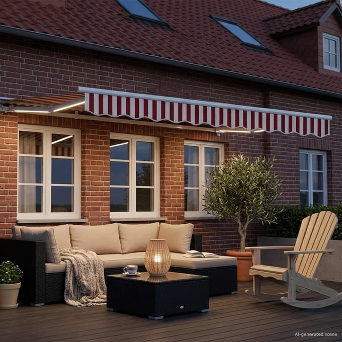 vidaXL - Elektrisch - Uitschuifbare - Zonneluifel - Rood - en - Wit - 3 - x - 2,5 - m