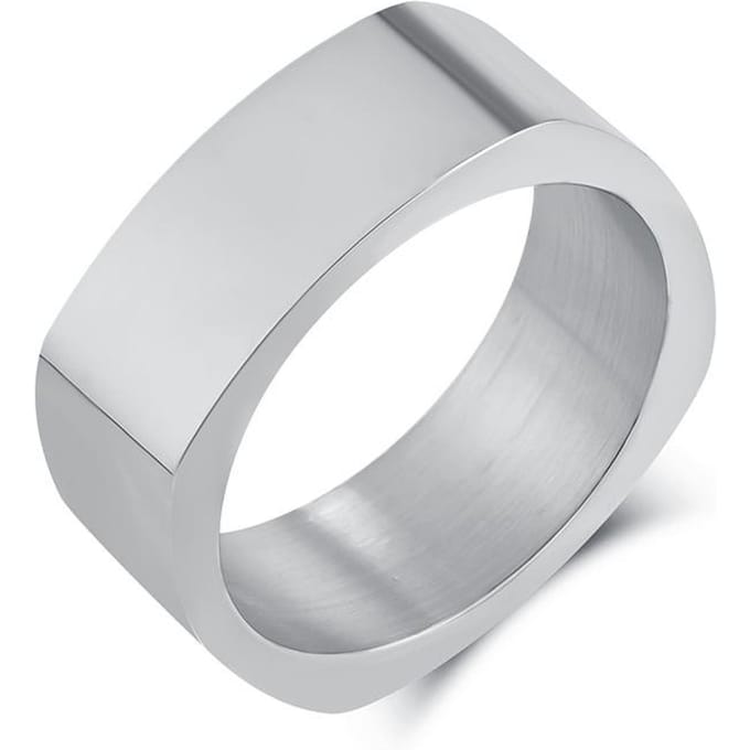 Bague Carrée en Acier Inoxydable Froide Neutre Personnalité de Niche Acier Titane à Quatre Faces 11# white