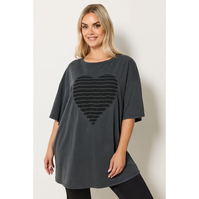 Yours Grijs Distressed Heart Tshirt Size 44