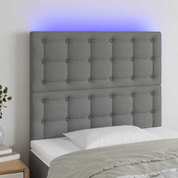 vidaXL - Hoofdbord - LED - 100x5x118/128 - cm - stof - donkergrijs