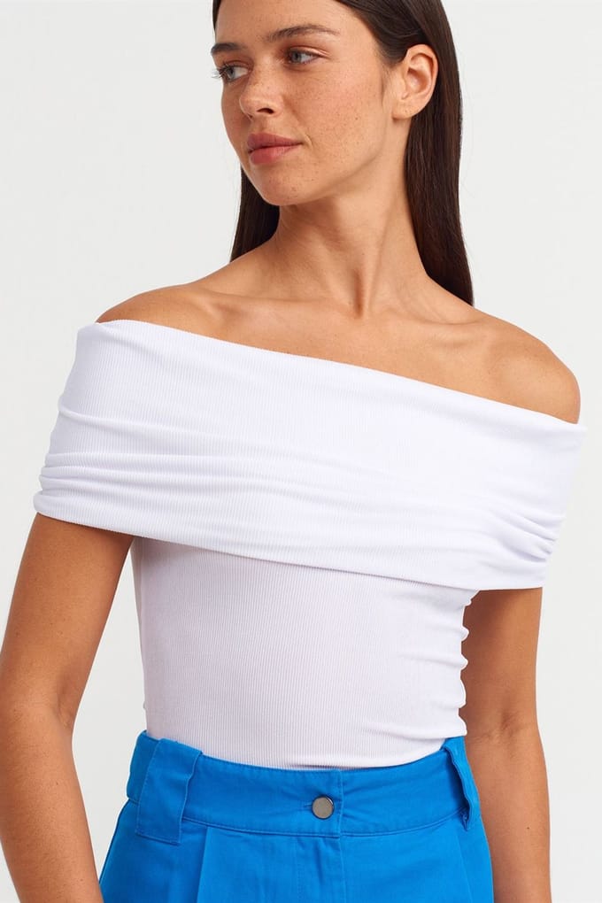 Off-Shoulder Geribbelde Slim-Fit Blouse