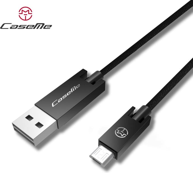 Caseme USB naar Micro USB kabel 1,2 meter - oplaadkabel zwart Android