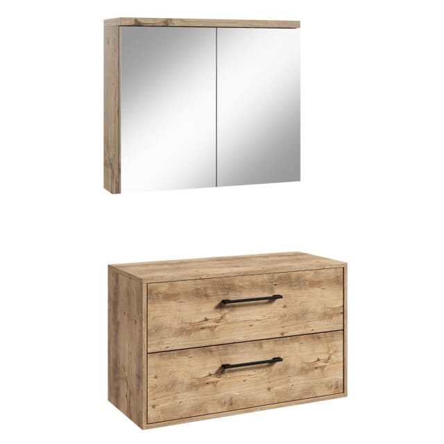 Badplaats Wastafelkast Florence 80 x 46 cm - Kastanje Eiken - met Spiegelkast