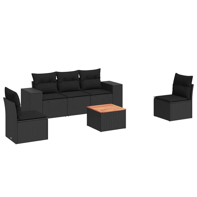 vidaXL - 6-delige - Loungeset - met - kussens - poly - rattan - zwart