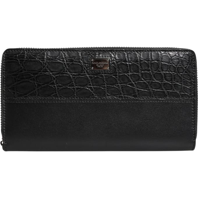 Zwart Leren Logo Plaque Zip Around Continental Portemonnee