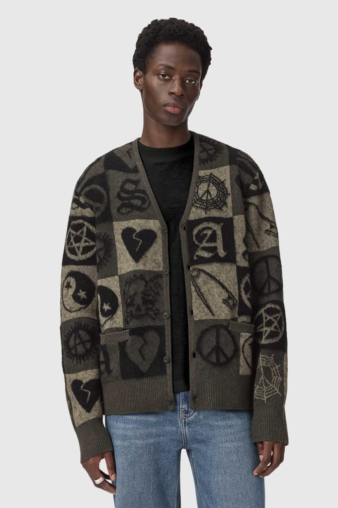 AllSaints Travis Cardigan Olive Green/black Größe: S | Cardigans Outlet | Herren | Grün