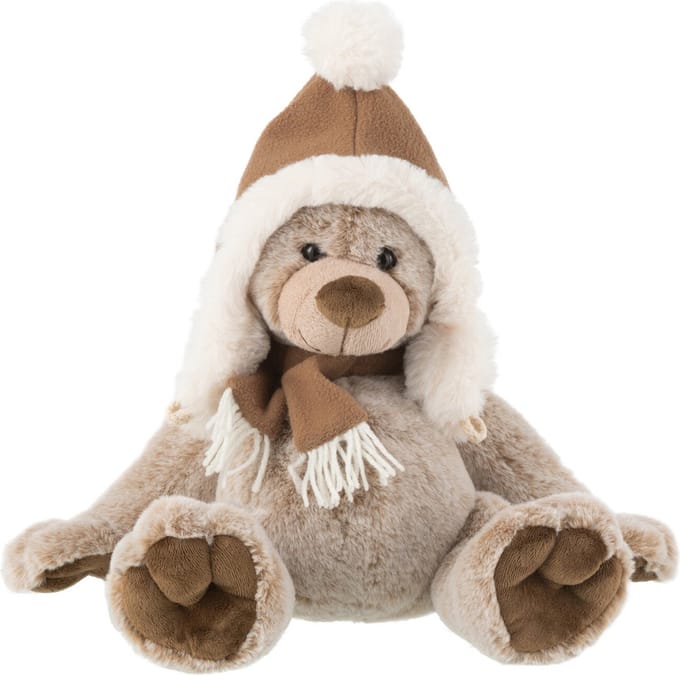 J-Line knuffel Beer + Muts - polyester - bruin - small