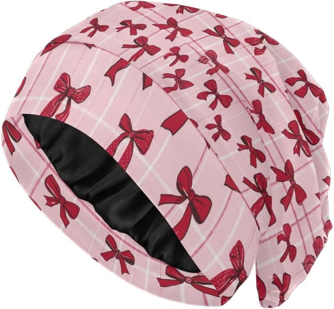Satijnen Slaapmuts - Haar Kapje - Bescherming Haar - Dubbel Laags - Lang Haar - Roze Plaid