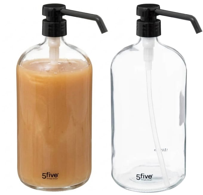5Five Zeeppompje/dispenser - 2x - glas - transparant - 900 ml - navulbaar - badkamer - keuken - toilet