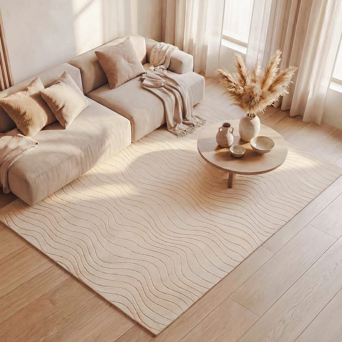 Fraai Scandinavisch vloerkleed - Charm Waves Beige - 140x200cm