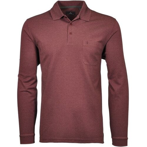 Ragman Polo Softknit Easy Care Mini Jacquard Design Wijnrood / male