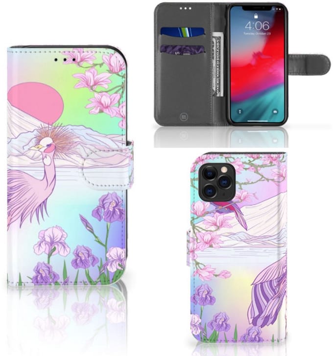 Book Case voor Apple iPhone 11 Pro Telefoonhoesje met Pasjes Bird