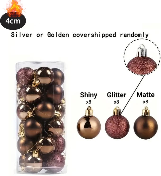 Nivard Kerstballen - Kerstversiering - Plastic - Koffie - 4 cm - 24 stuks