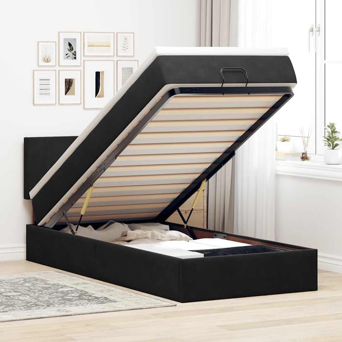 vidaXL - Ottoman - bed - met - matras - 80x200cm - fluweel - zwart