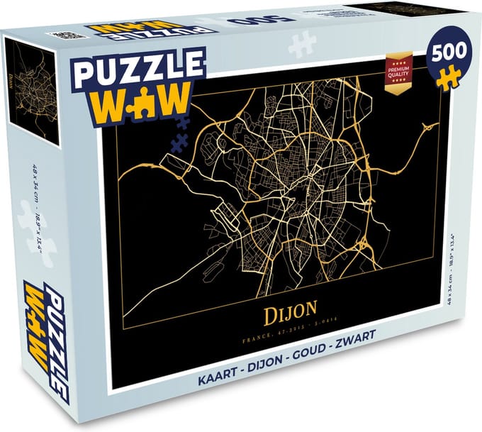 Puzzel Kaart - Dijon - Goud - Zwart - Legpuzzel - Puzzel 500 stukjes