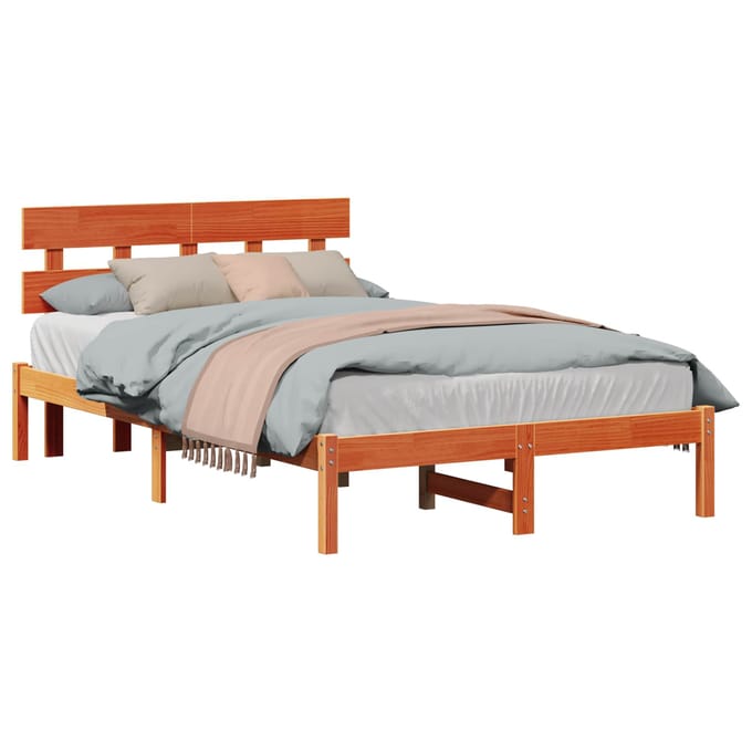 vidaXL - Bedframe - met - hoofdeinde - Bruin - 120 - x - 200 - cm - Massief - grenenhout