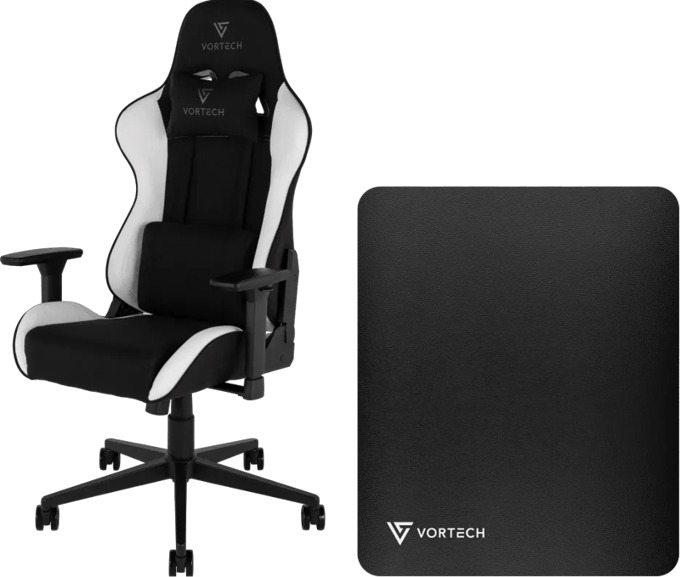 Vortech Essential Gamestoel Wit + Vortech Vloermat Zwart