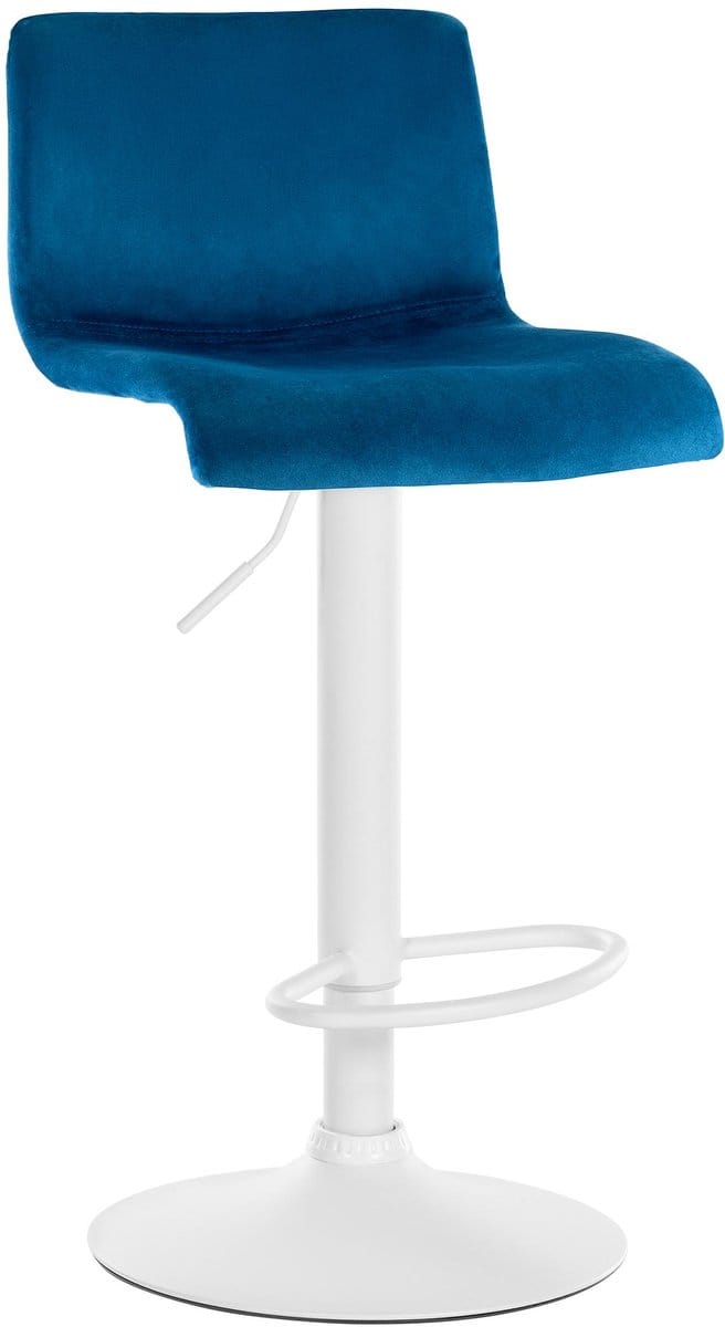 CLP Barkruk Hover - met rugleuning - verstelbaar - draaibar - metalen frame - fluweel - wit/blauw