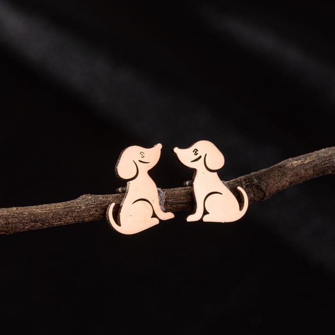 Gading® dames oorknoppen met hond-RVS oorknopjes-rosegouden