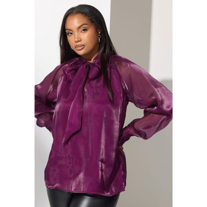 Yours London Paarse Glinsterende Strik Organza Blouse Size 48