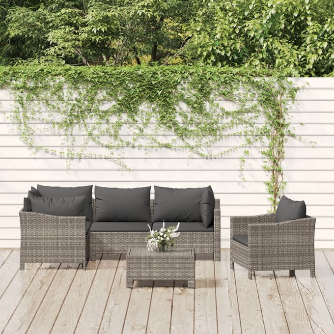 vidaXL - 6-delige - Loungeset - met - kussens - poly - rattan - grijs