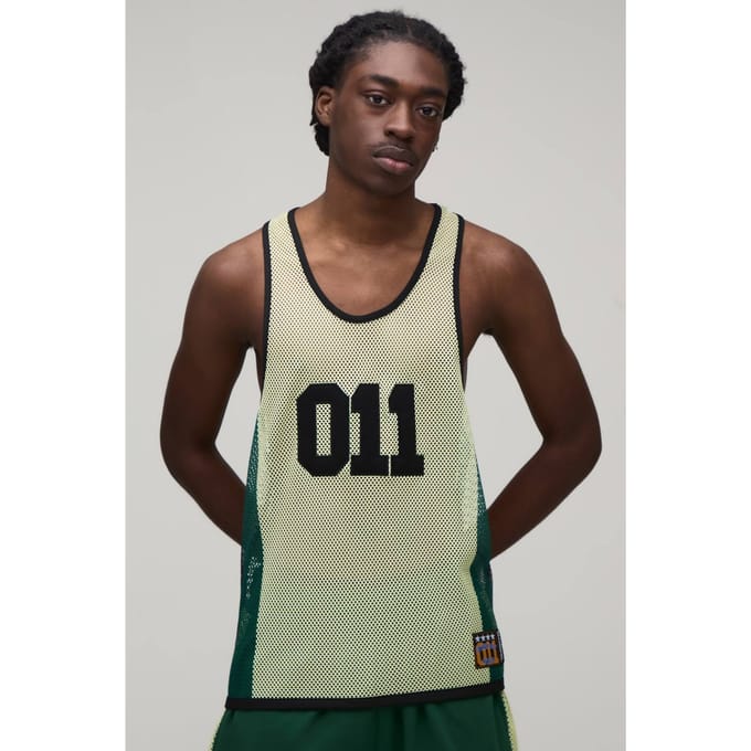 Regular Fit Netted 011 Appliqué Racerback Hemd | Yellow | Size Medium
