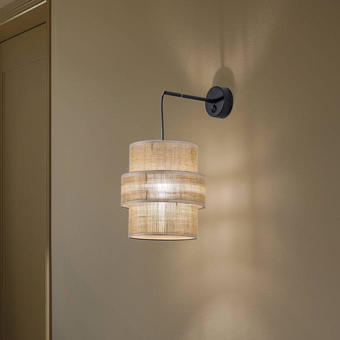 TK Lighting Calisto wandlamp, Jute, natuurbruin, schakelaar