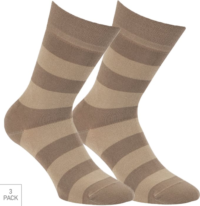 Boru Bamboo - 3-Pack - Gestreepte Sokken - Bamboe - Antibacterieel - Heren / Dames - beige - 35-38 - 2326
