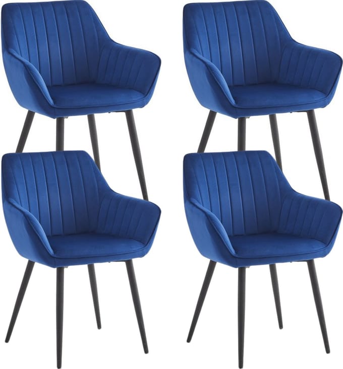 Colenis® - Luna Eetkamerstoel - Set Van 4 - Blauw - Velvet - Met armleuning