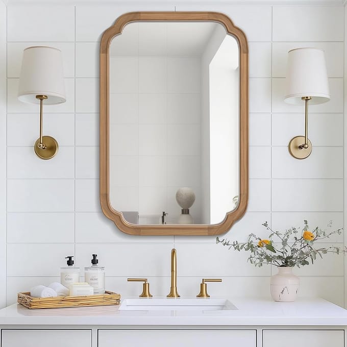 Houten Wandspiegel met Rustiek Frame voor Badkamer en Woonkamer