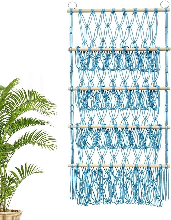 Stoffen Netplank - Boho Hangmat - Speelgoed Opbergen - Vier Lagen - 52 x 105 cm - Blauw