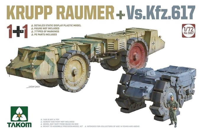 Takom Modelbouwpakket Militaire voertuigen - 5007 Krupp Räumer + Vs.Kfz. 617 Plastic - 1:72 - Modelbouw