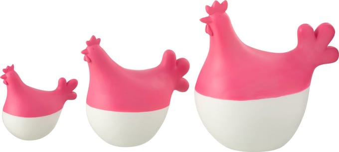 J-Line decoratie Haan - polyresin - wit/roze - set van 3